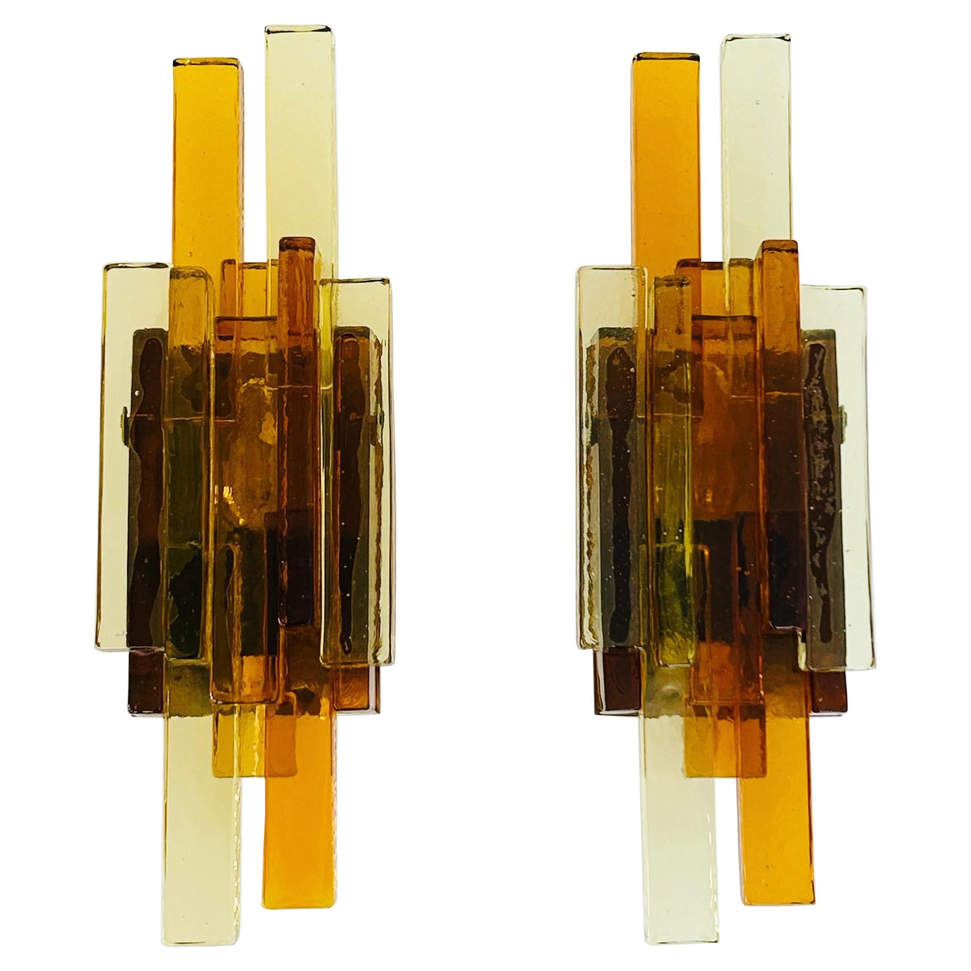 Pair of Yellow and Amber Glass Wall Lamps by Holm Sørensen, 1960s, Denmark For Sale