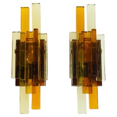 Pair of Yellow and Amber Glass Wall Lamps by Holm Sørensen, 1960s, Denmark