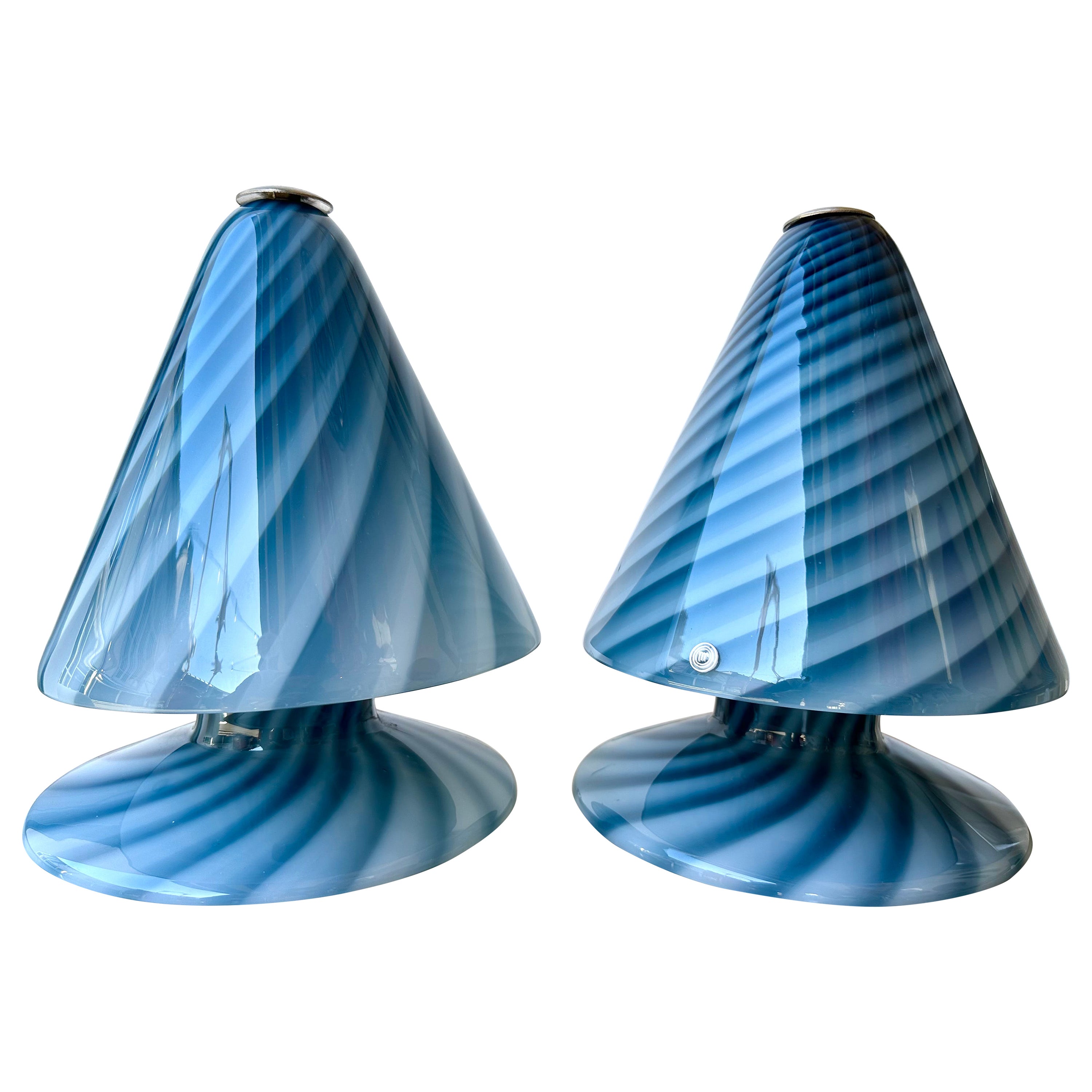 Pair of Blue Spiral Murano Glass Lamps by La Murrina, Italy, 1970s For Sale