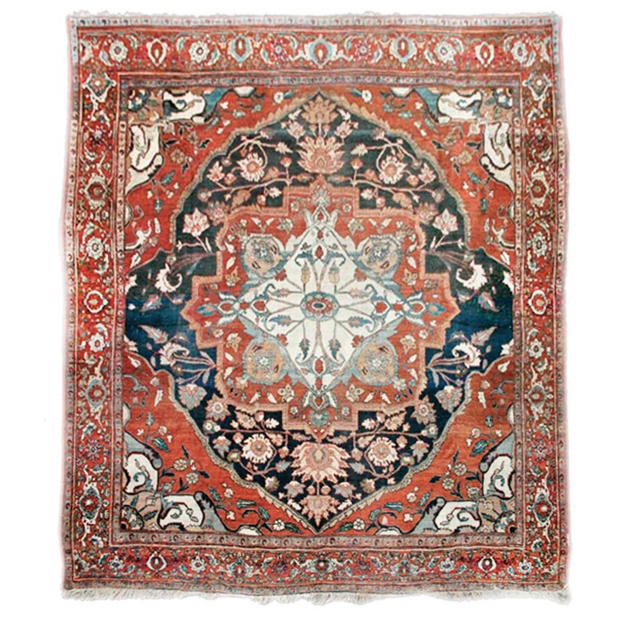 Grand tapis persan antique Serapi, 19ème siècle