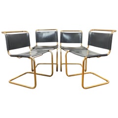 1970s Gold Tubular Cantilever Chairs Set of 4