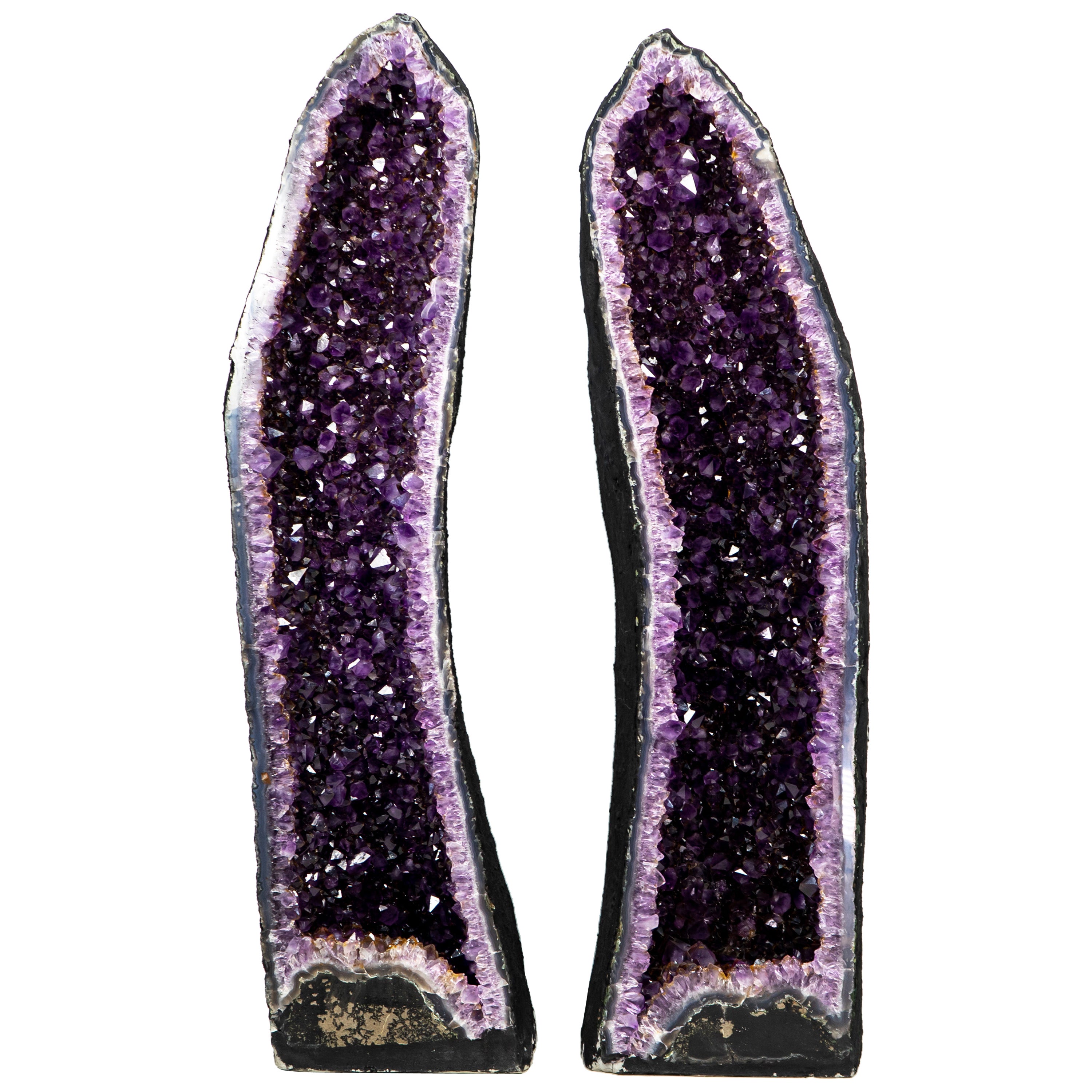 Pair of Deep Purple X-Tall and Archway Amethyst Cathedrals For Sale