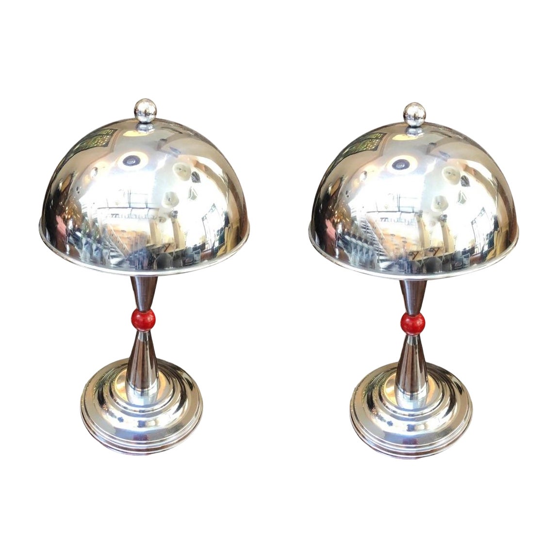 Pair of Art Deco Lamp in Chrome, France, 1920