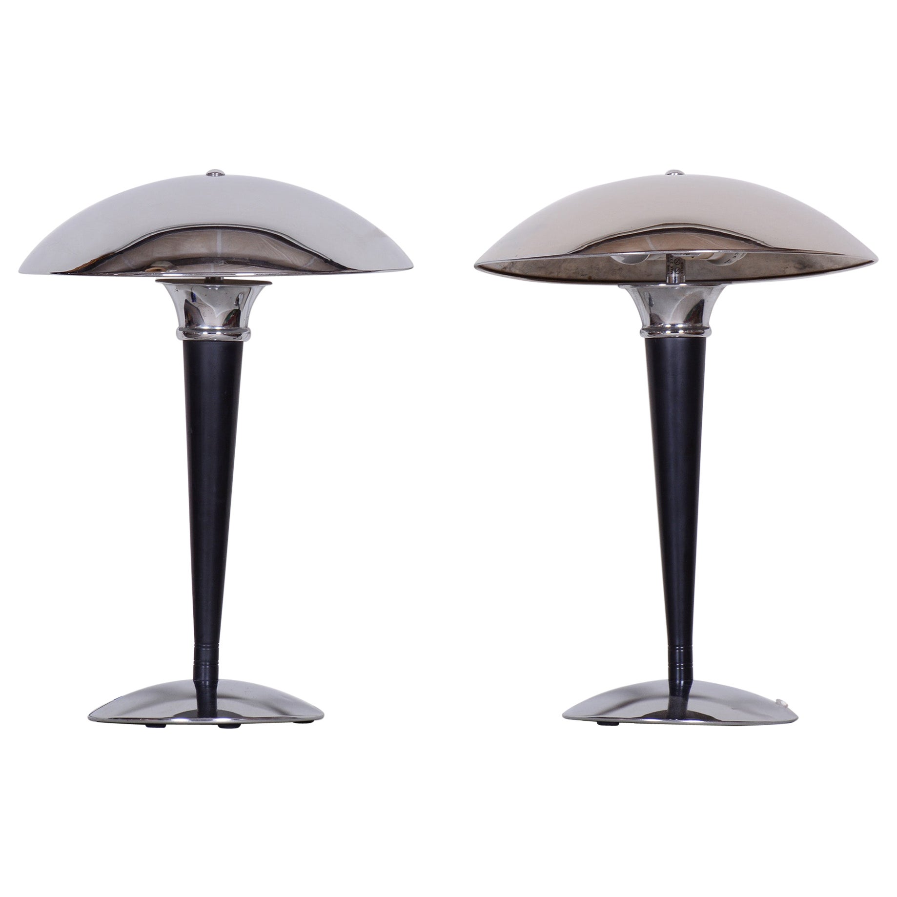 Pair of Midcentury Black Table Lamps, Chrome-Plated Steel, Germany, 1950s