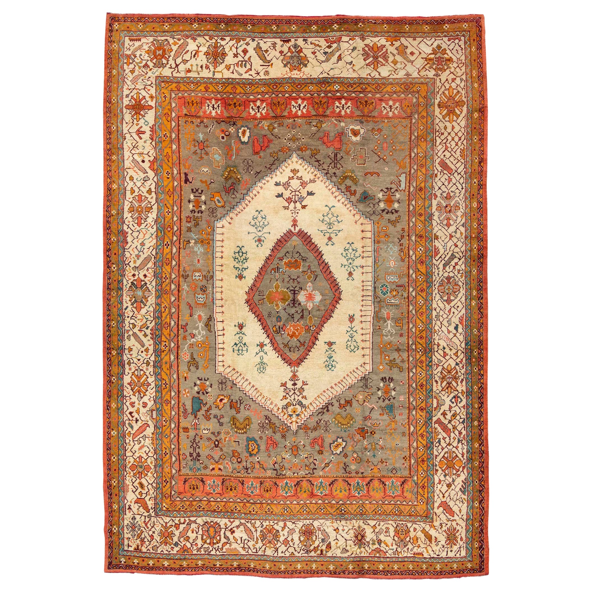 Antiker anatolischer Oushak-Teppich, 19. Jahrhundert