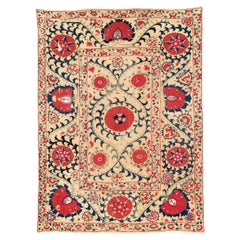 Antique Uzbek Suzani Embroidery Rug, c. 1800