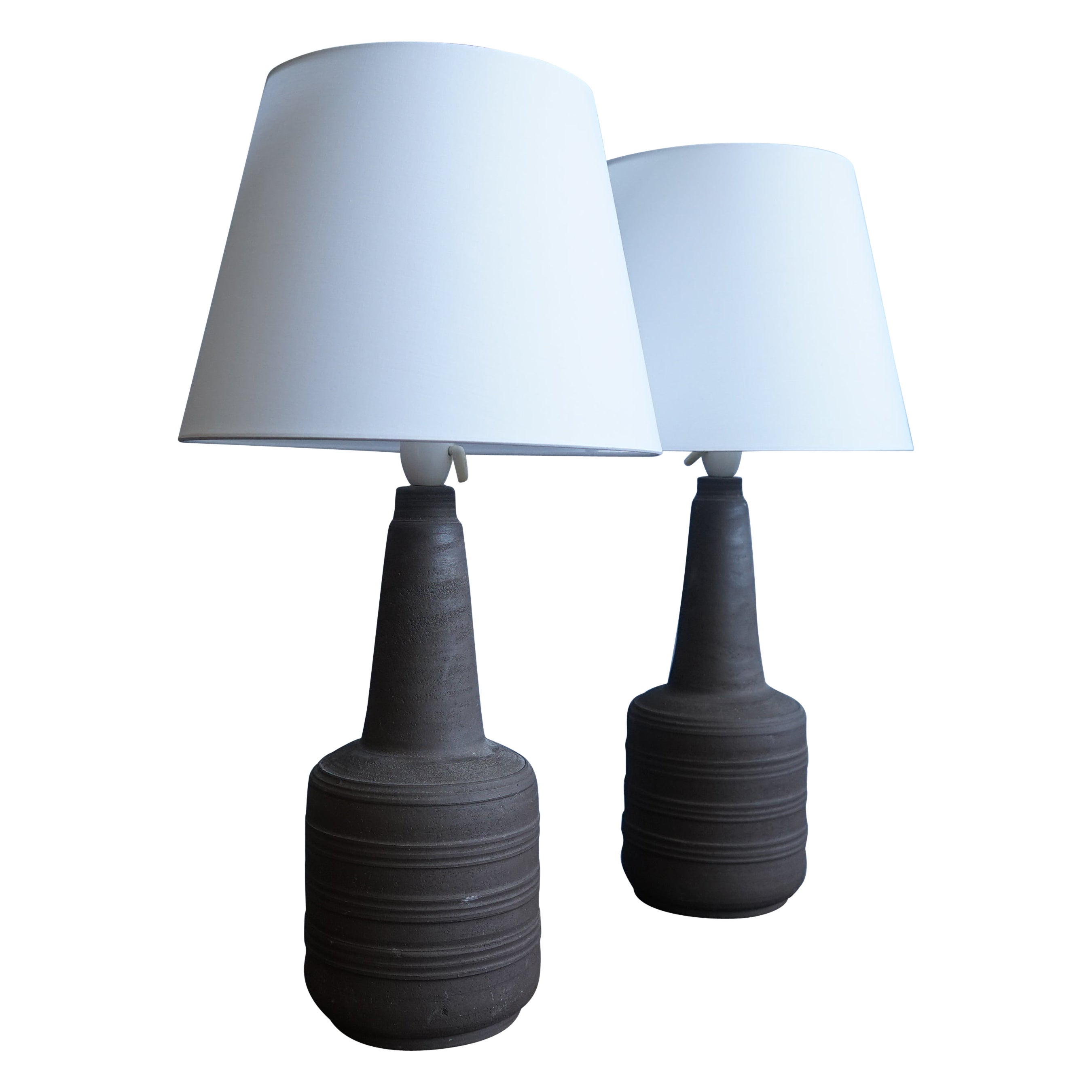 Pair of Tall Unglazed Ceramic Brutalist Lamps, 1970s