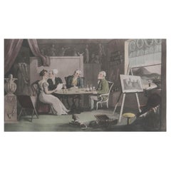 Impression ancienne originale d'après Thomas Rowlandson, « The Artist's Room », 1821
