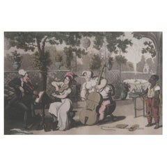 Original Antique Print After Thomas Rowlandson, Garden Trio, 1820