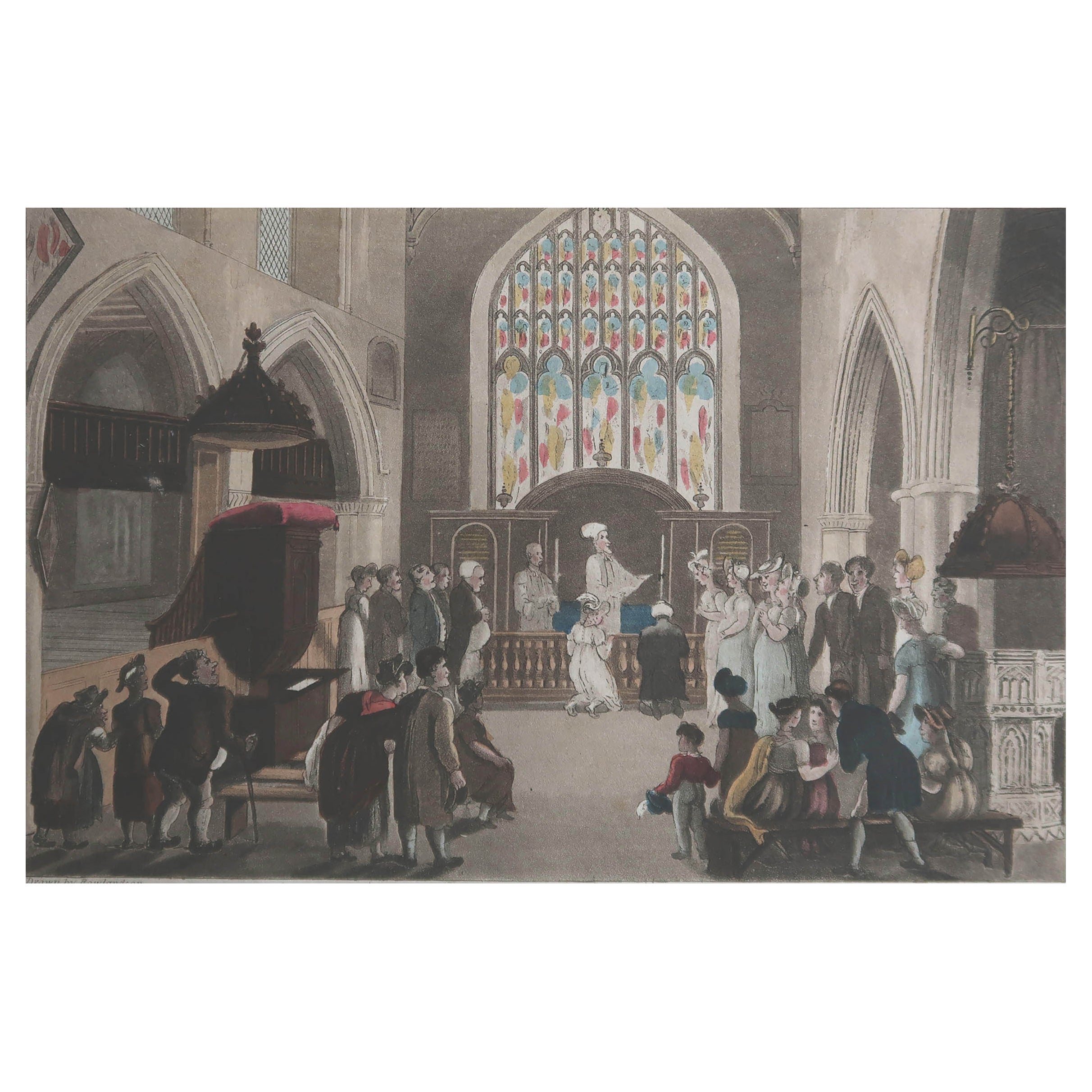 Original Antiker Druck nach Thomas Rowlandson, Hochzeit von Dicky Bend, 1820 im Angebot