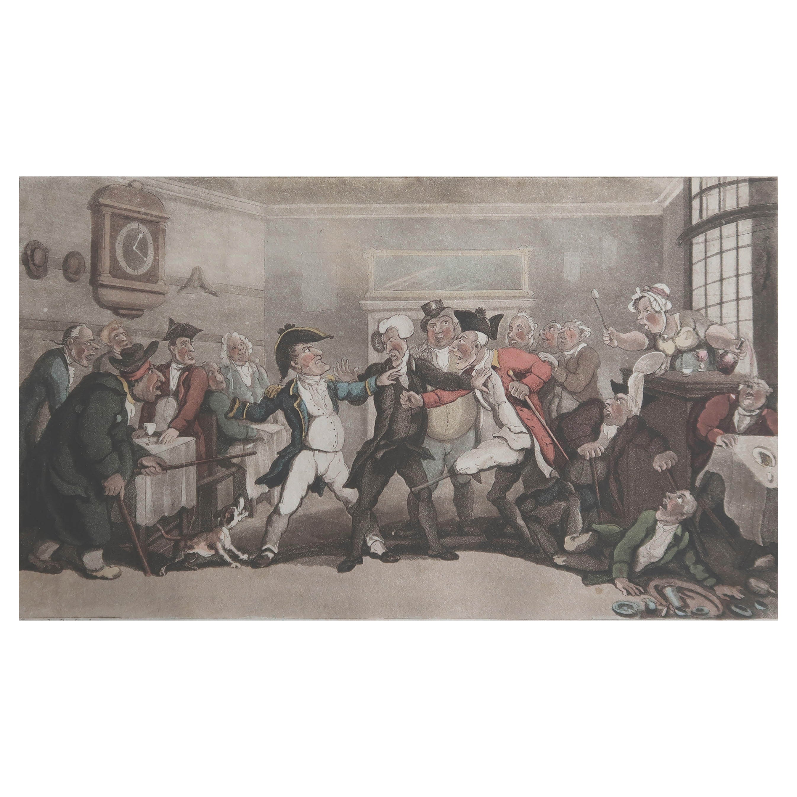 Impression ancienne d'origine d'après Thomas Rowlandson, « Coffee-House Quarrel », 1820 en vente