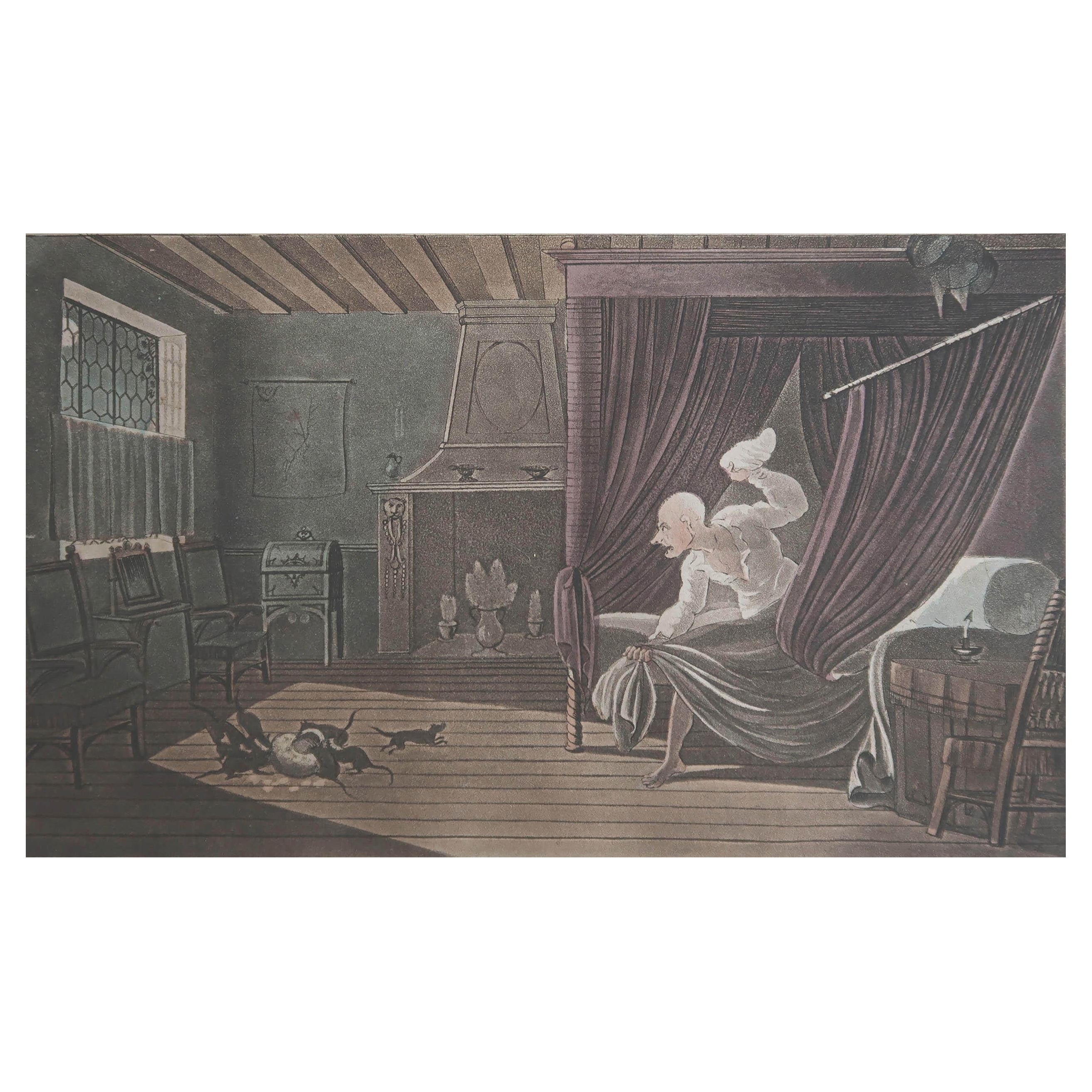 Impression ancienne d'origine d'après Thomas Rowlandson, Syntax Loses His Wig, 1820