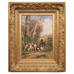 Antique French Hunting Dog Oil on Canvas Painting by Edmond Borchard '1848-1922'