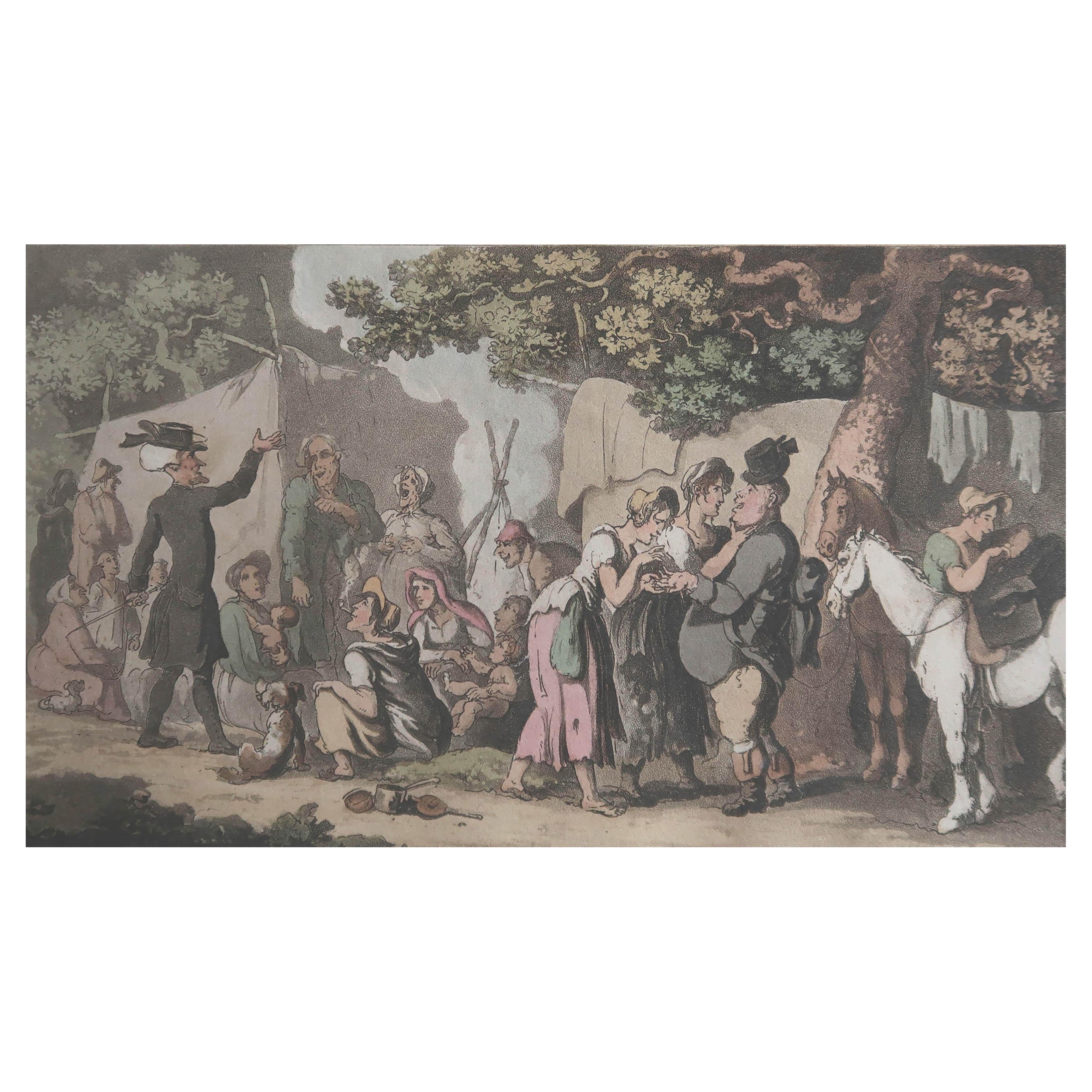 Original Antique Print After Thomas Rowlandson, Syntax and the Gypsies, 1820 For Sale