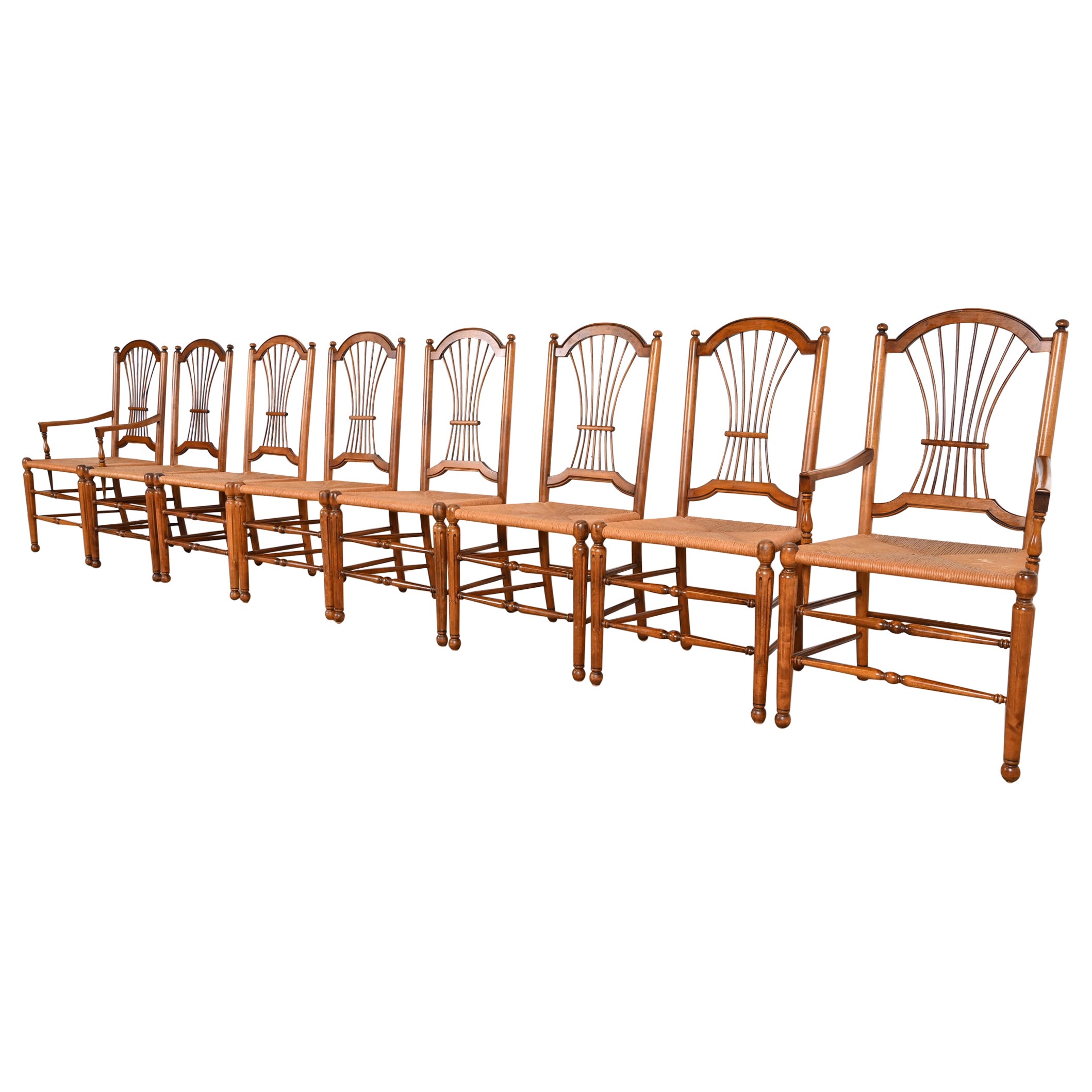French Country Wheat Back Rush Seat Dining Chairs, Set of Eight