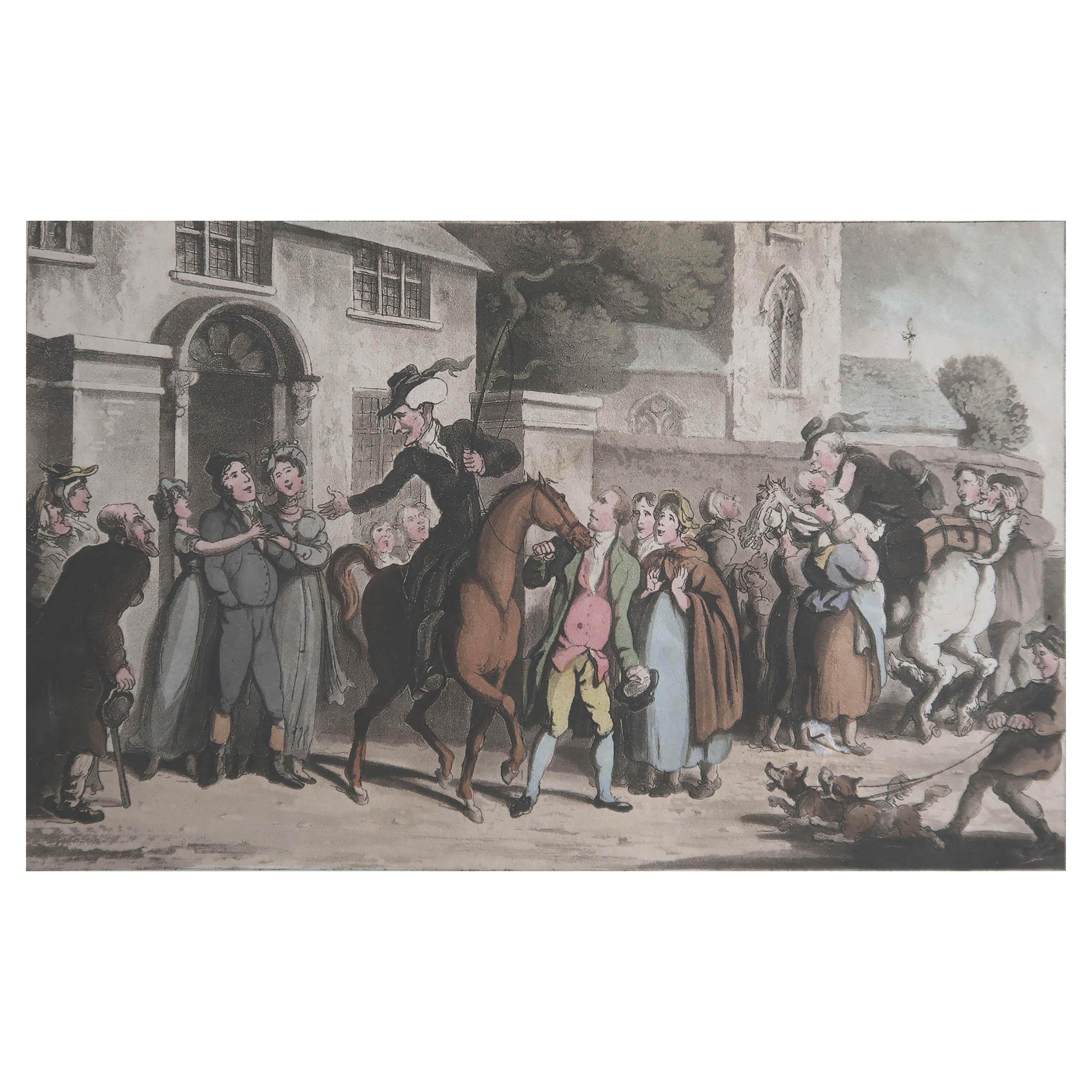 Impression d'origine antique d'après Thomas Rowlandson, Syntax Setting off. 1820 en vente