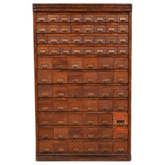 Vintage Arts & Crafts 74-Drawer Card File Cabinet or Industrial Parts Cabinet