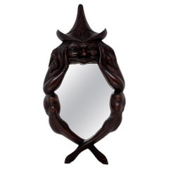 Carved Folk Art Witch Scrying Mirror 