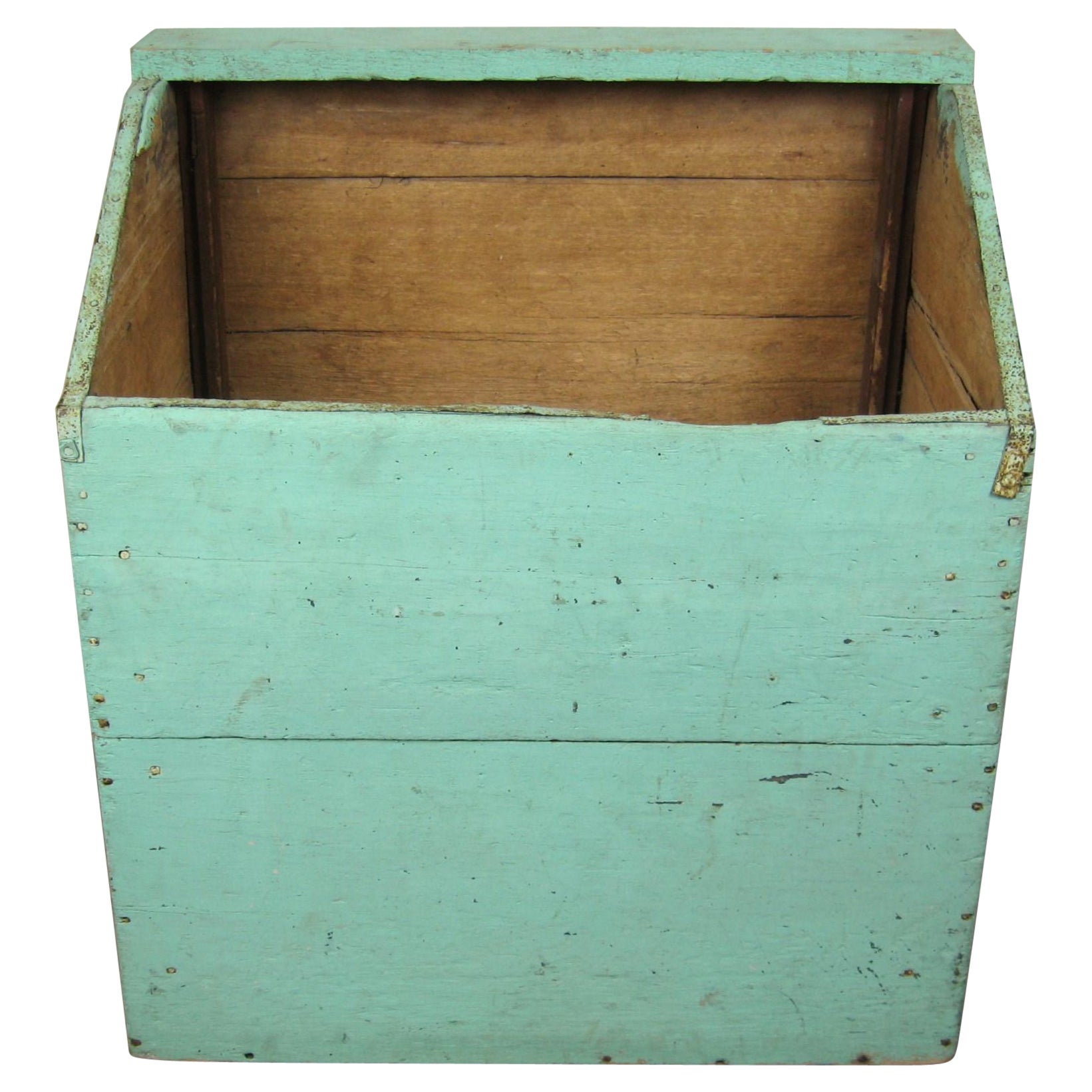 Pine Primitive Grain Box Firewood Bin Rustic Green Farmhouse 1920s For Sale