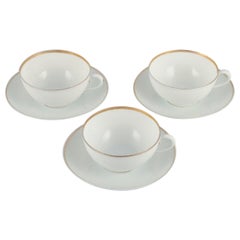 Antique Rosenthal, Germany, Set of Three Large Teacups and Matching Porcelain Saucers