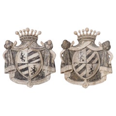 Pair of Carved and Painted Wooden Coat of Arms Plaques from Italy