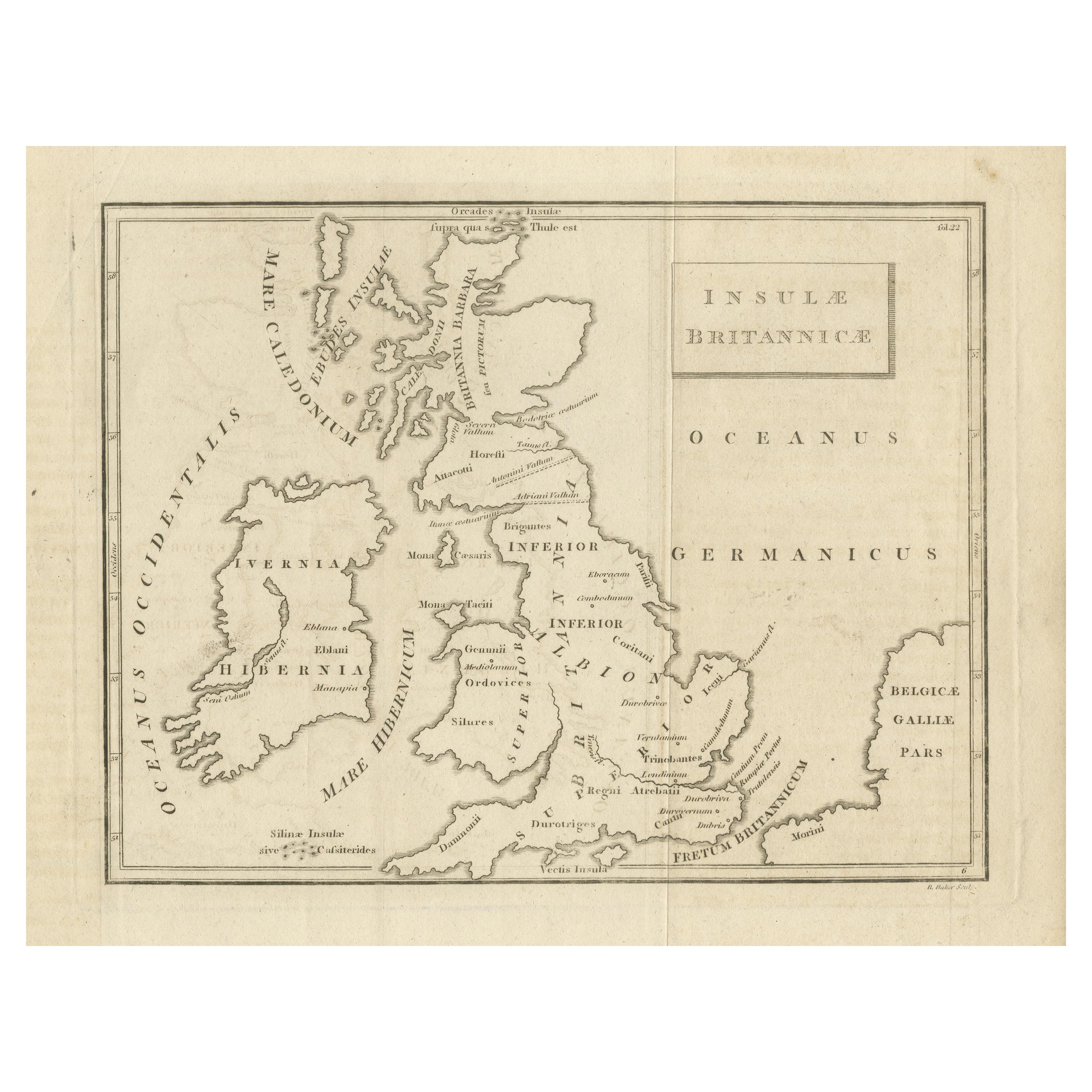 Antique Map of the British Isles According to the Geography of the Roman Empire For Sale