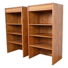 Vintage Henredon Mid-Century Modern Oak and Cane Bookcases, Pair