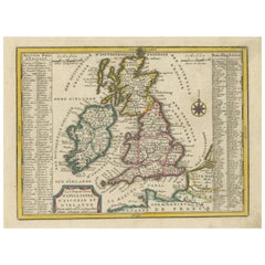 Petite carte ancienne d'Angleterre, de Galles, d'Écosse et d'Irlande avec coloration d'origine