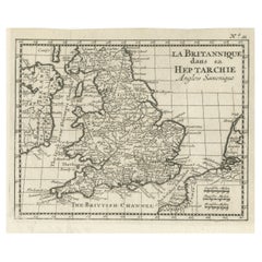 Small Antique Map of England and Wales as It Was During the Heptarchy