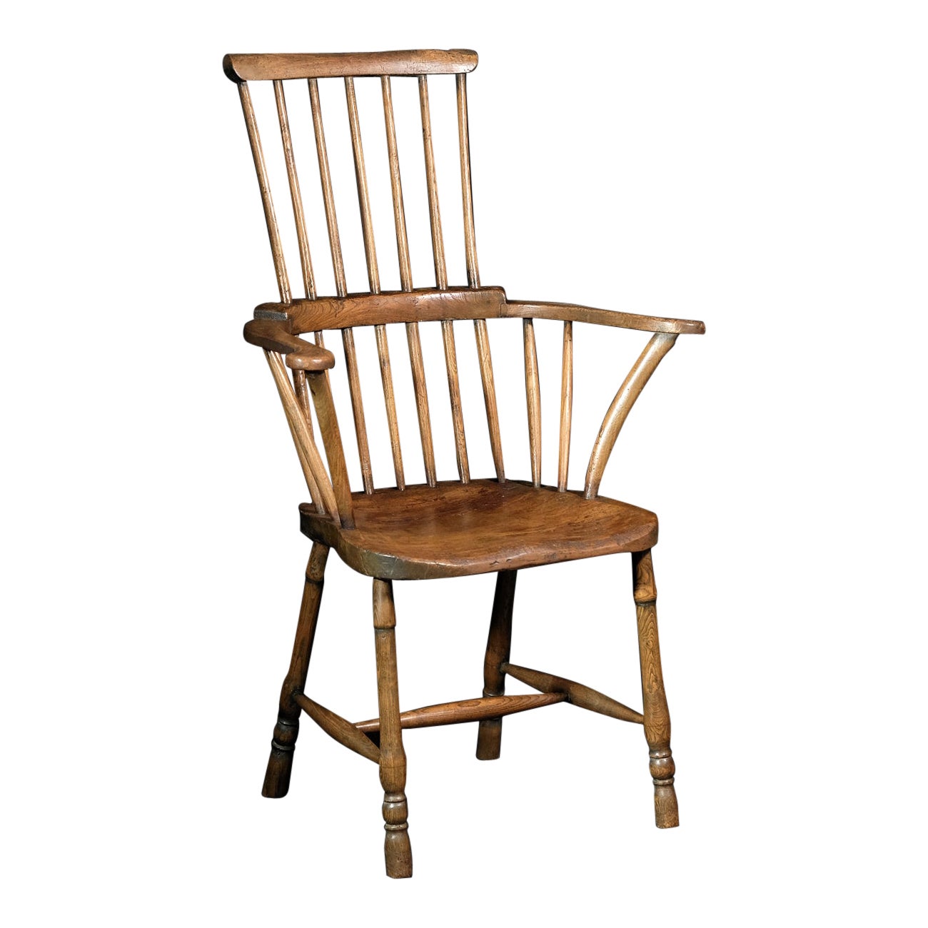 18th Century English West Country Comb Back Windsor Chair, Primitive Rustic, Elm