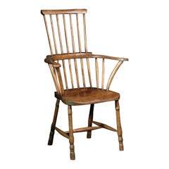 Antique 18th Century English West Country Comb Back Windsor Chair, Primitive Rustic, Elm