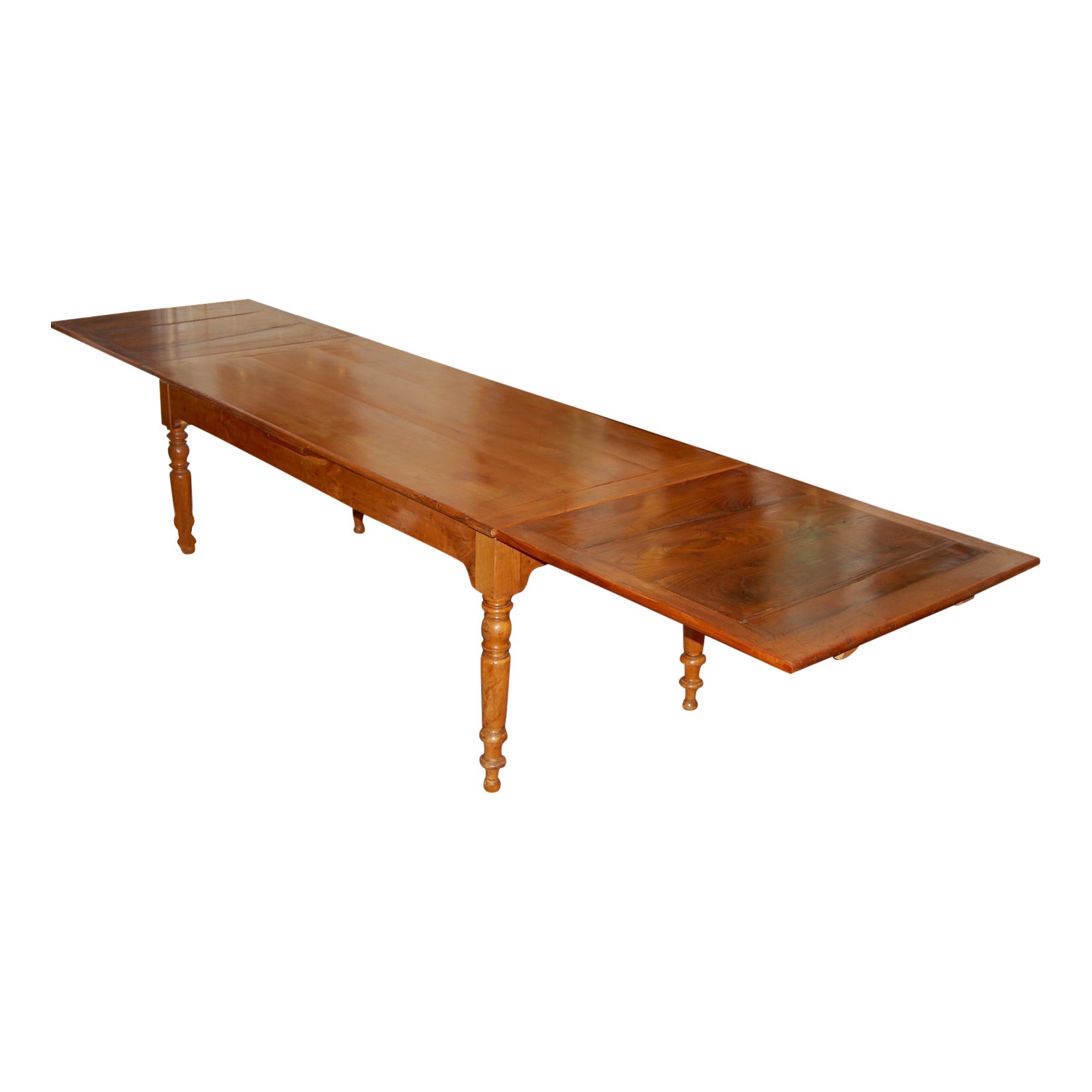 French Mid-19th Century Farmhouse Cherry Extending Table For Sale