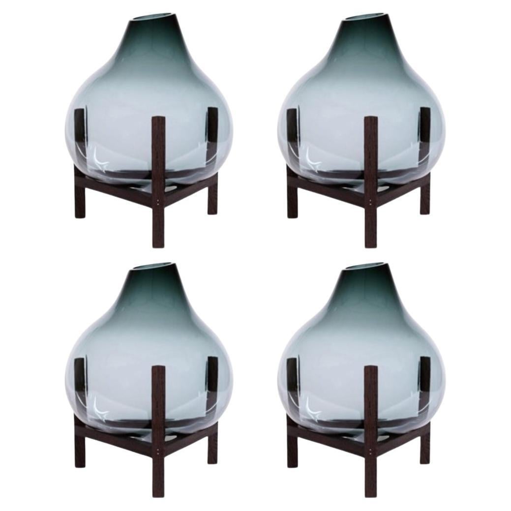 Set of 4 Round Square Grey Triangular Vase by Studio Thier & Van Daalen