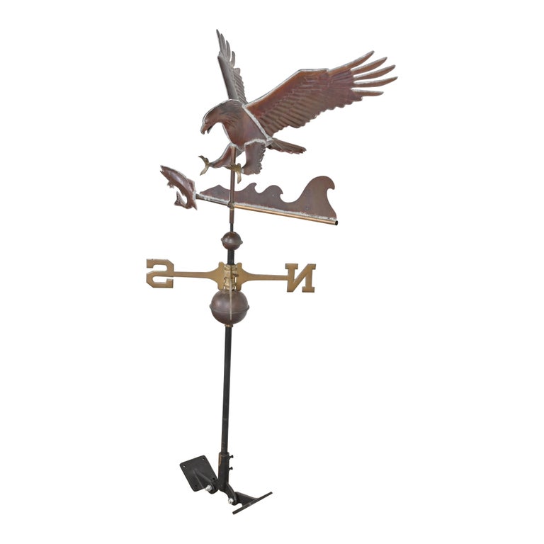Vintage Eagle Hunting Fish Copper Weather Vane For Sale at 1stDibs