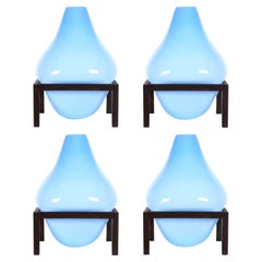 Ensemble de 4 vases ronds carrés à bulles bleus de Studio Thier & van Daalen