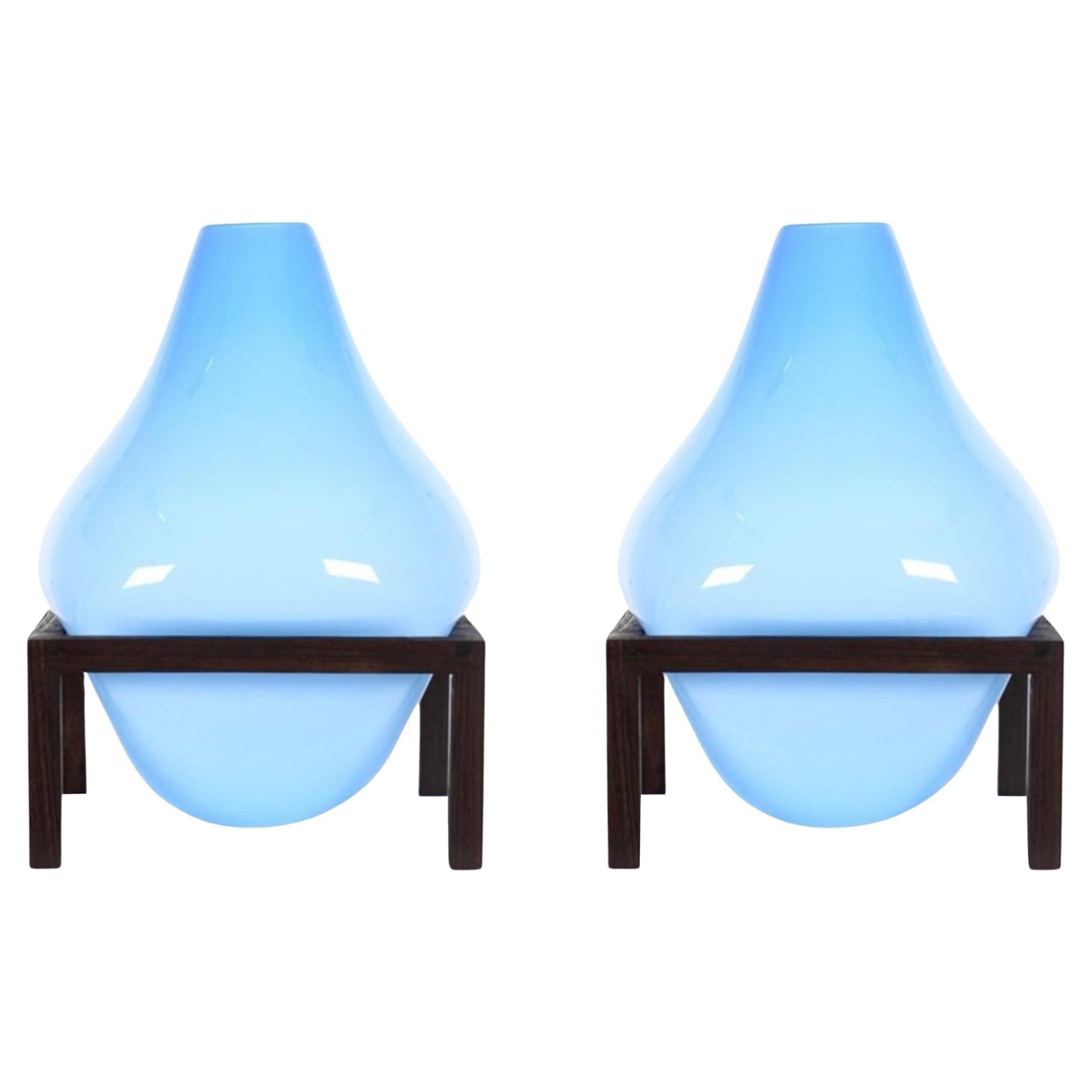 Ensemble de 2 vases ronds carrés à bulles bleus de Studio Thier & van Daalen