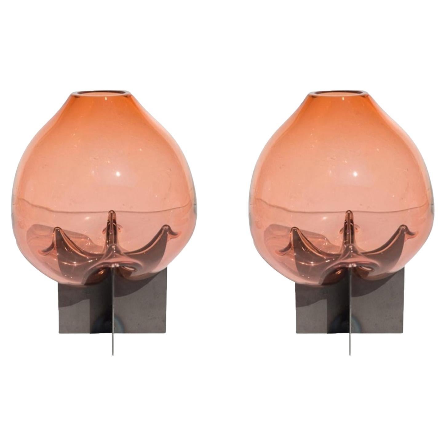 Set of 2 Pink Pierced Table Vase by Studio Thier & Van Daalen