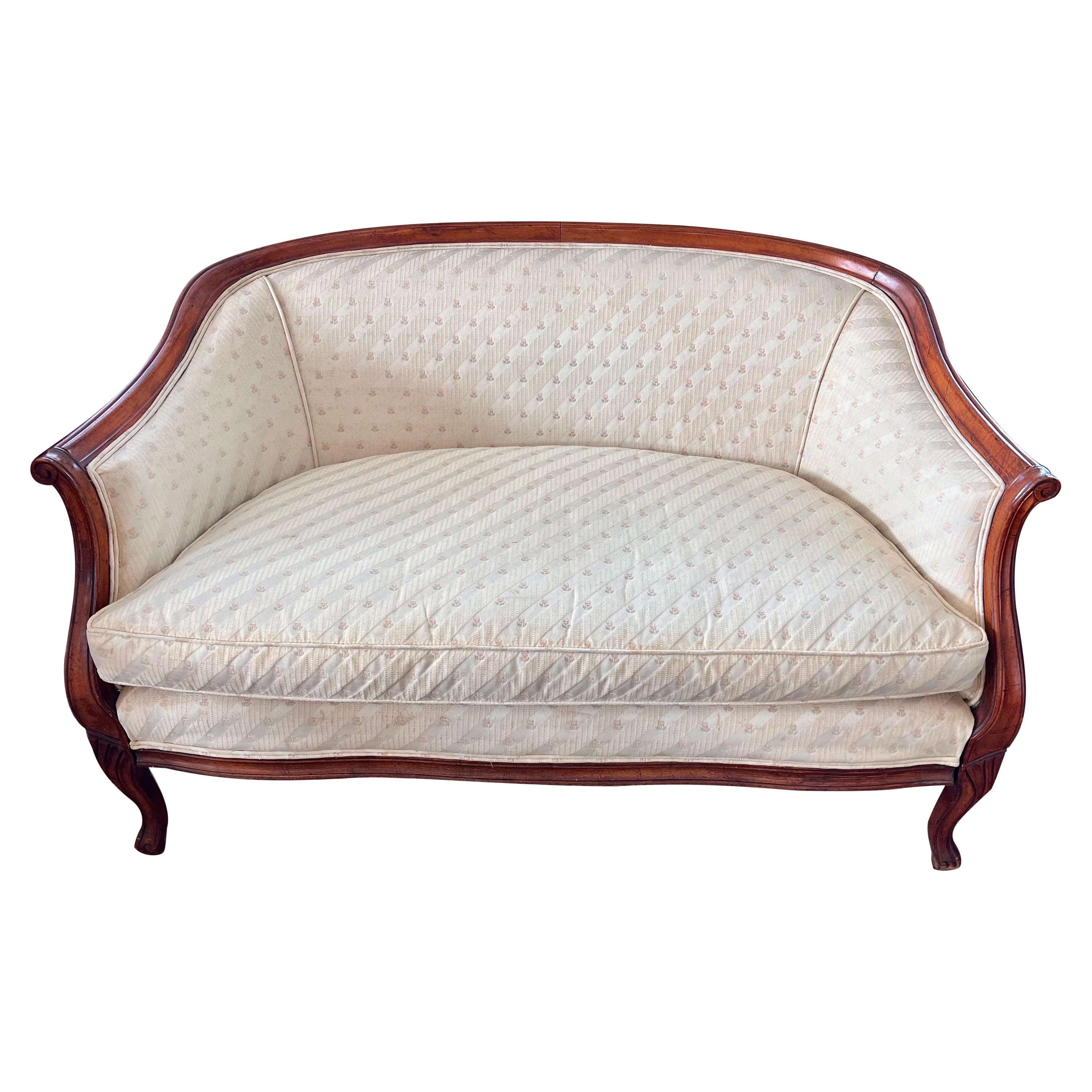 Antique French Louis XVI Mahogany Upholstered Settee Loveseat