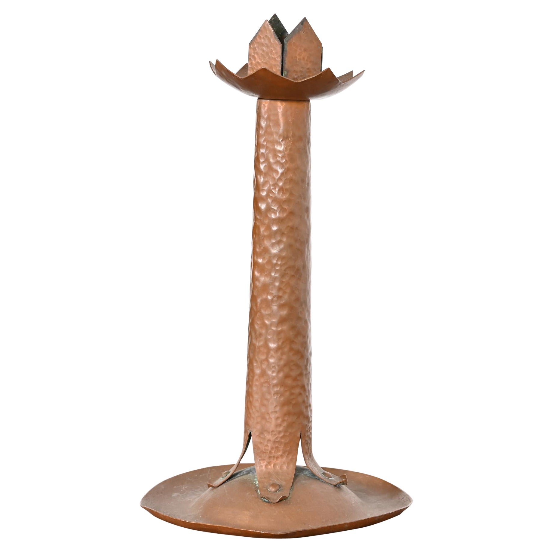 Antique Stickley Style Arts & Crafts Hammered Copper Candlestick, circa 1900 For Sale