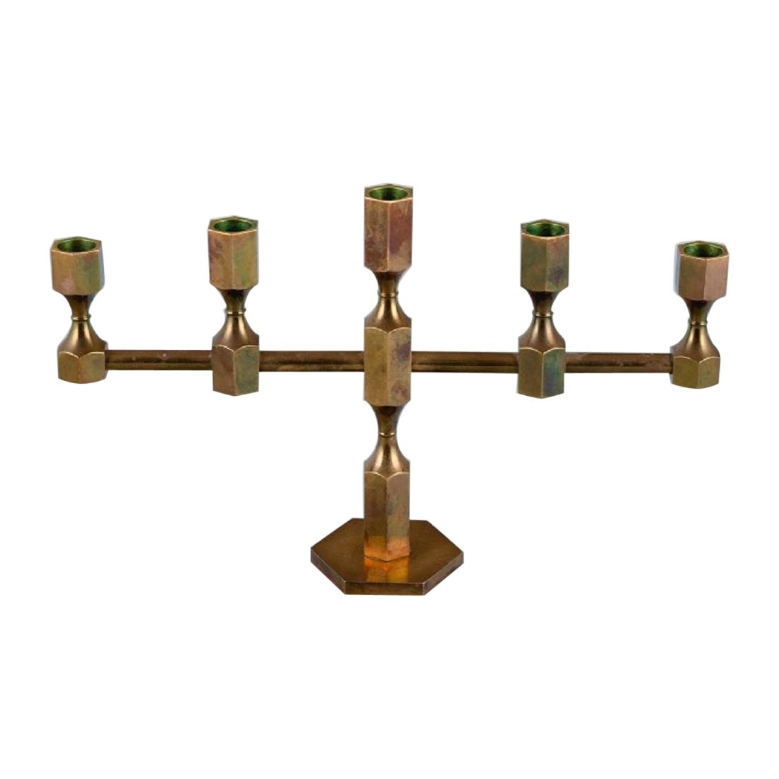 Gusum, Metallslöjd, Brass Candlestick for Five Candles, Swedish Design For Sale