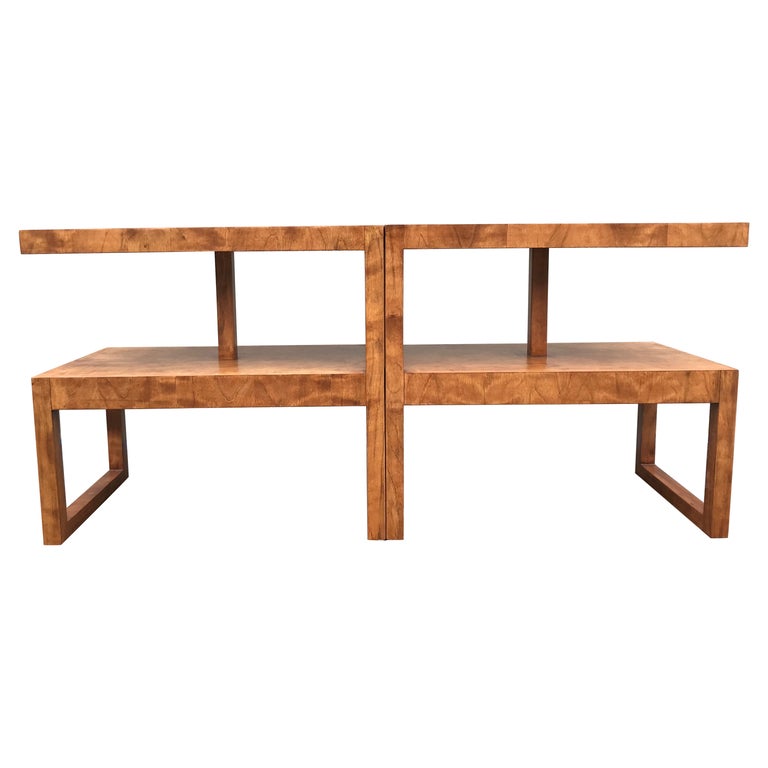 Custom Architectural End Tables with Mirrored Glass Tops, 1950s For