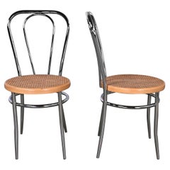 Vintage Pair Made Italy Bauhaus Style Bistro Café Chairs Chrome Cane Seat After Thonet