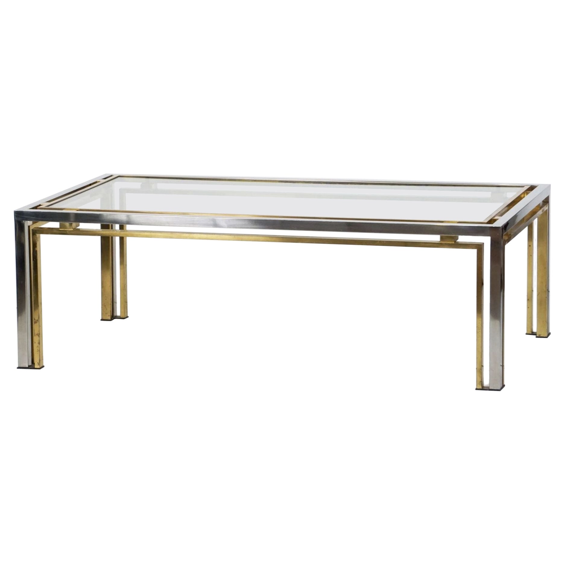 Table basse ou table basse moderniste italienne en chrome et laiton - Attribuée Romeo Rega