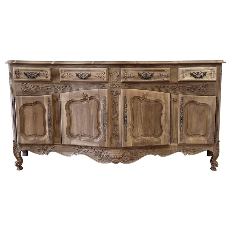 Vintage French Style European Sideboard Buffet in Natural Bleached Wood Finish For Sale at 1stDibs