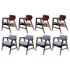 Set of 8 Mid-Century Modern Walnut & Gray Leather Dining Chairs by Gunlocke