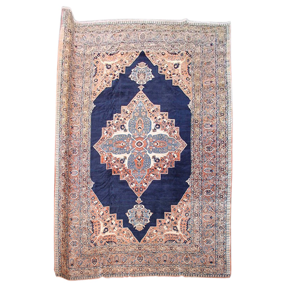 Antiker großer indigoblauer persischer Täbris-Teppich, 19. Jahrhundert