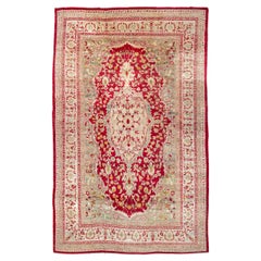Antiker roter und goldener indischer Agra-Teppich aus dem späten 19. Jahrhundert