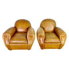 Pair of Deco Style Recliner Leather Armchairs