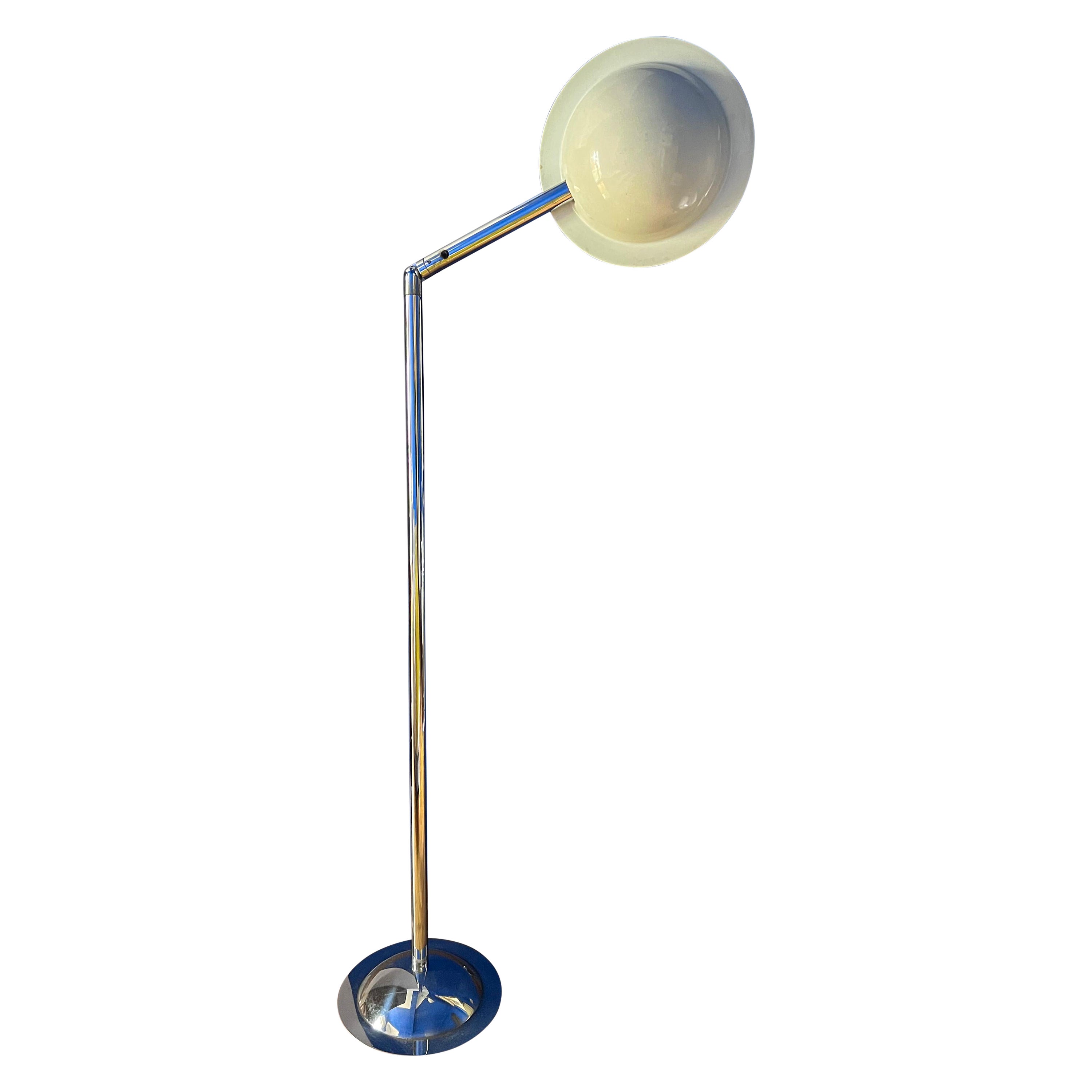 Vintage Italian Space Age Floor Lamp in Chromed Metal with "Flying Saucer" Shade For Sale