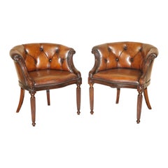 Pair of Fully Restored Vintage Chesterfield Hand Dyed Library Tub Club Armchairs